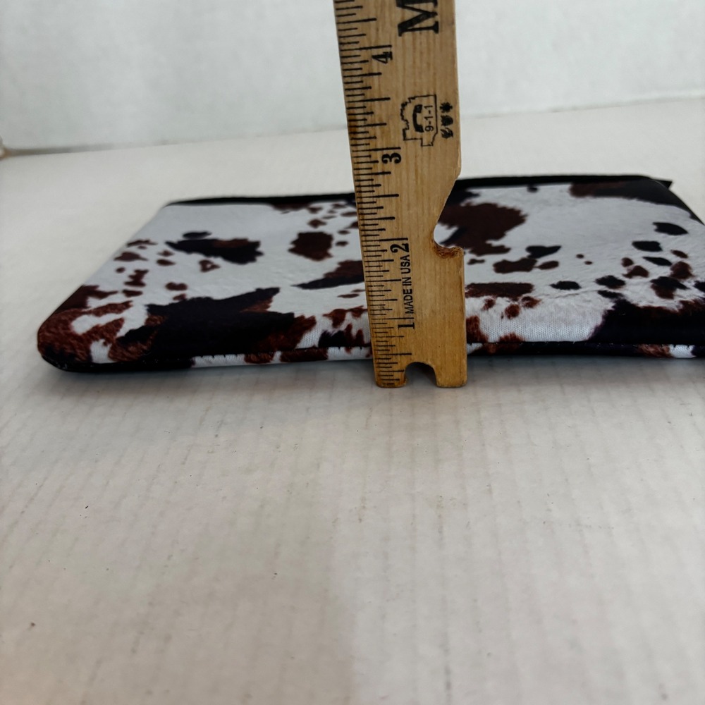 Makeup Bag Women Small Brown White Cow Print Faux Cowhide Western Pouch - Picture 6 of 8